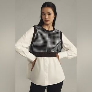 ‼️RARE‼️🎸MAEVE🎸🔥NWT🔥
LONG-SLEEVE LINEN TWOFER SWEATER VEST TOP— Size S